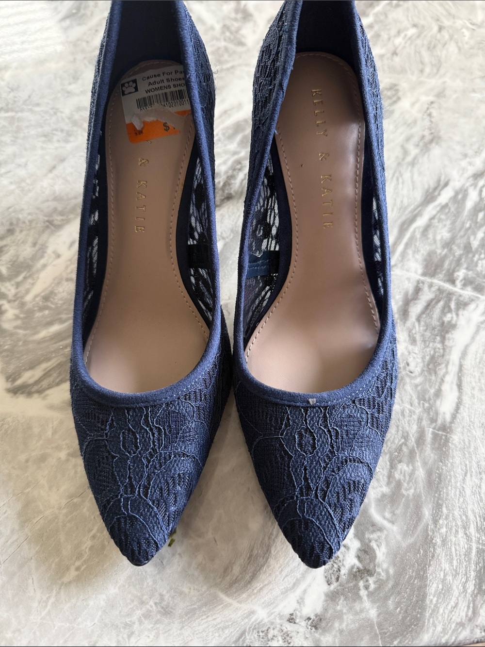 Kelly & Katie Navy Lace Pointed Pumps